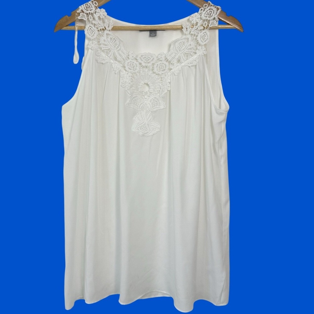 Valerie Stevens Crochet Lace‎ Trim Tank Top Womens M White Boho Coquette Flowy